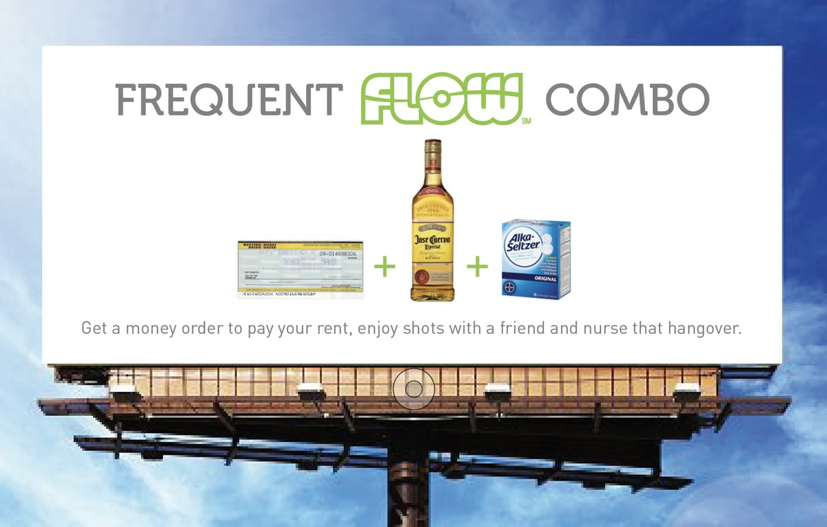 A FLOW billboard against open sky carrying the Frequent Flow Combo offer